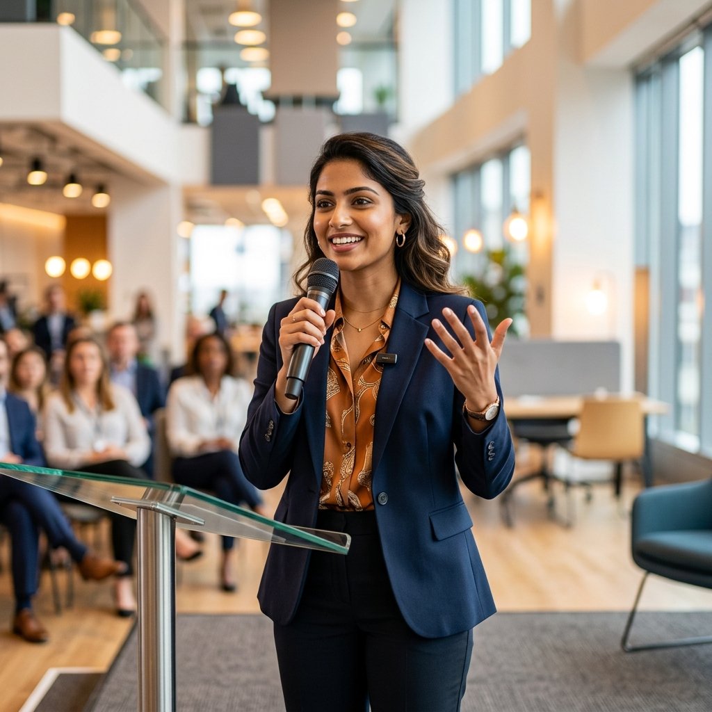 Confident English speaker at workplace